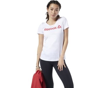 Reebok LINEAR READ SCOOP NECK T Shirt Damen - Weiß/Rot - DE 208-ZYE